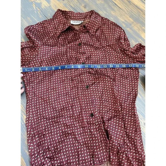 Vintage Gianni Made in USA Button Down Burgundy & Gold Geometric Pattern - Picture 11 of 12